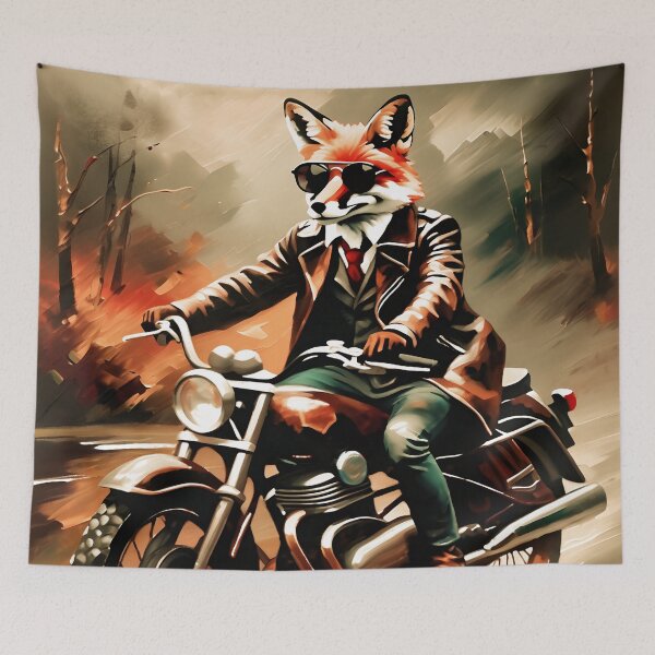 Artikelvorschau, Vintage-Tierkunst: Cooler Fuchs-Biker mit Lederjacke | Tierkunst | Ölgemälde | Skurrile Vintage-Kunst entworfen und verkauft von UnhingedBird.