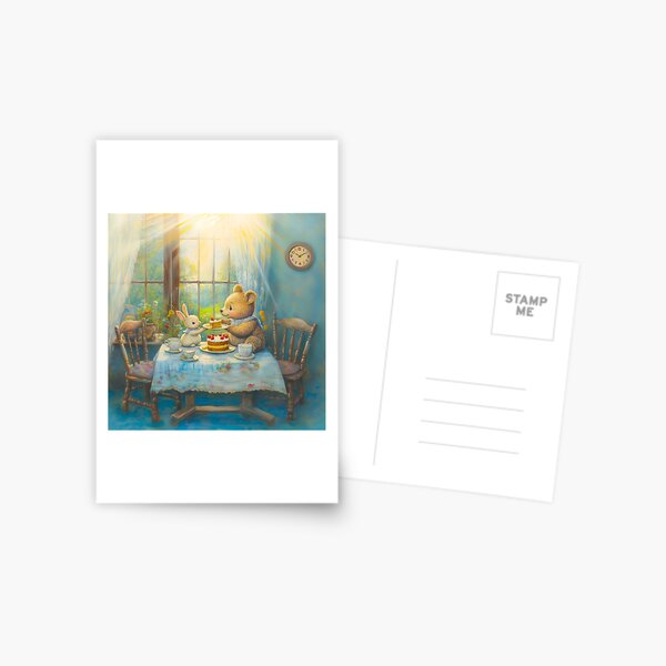 Item preview, Happy Little Bear And Bunny Sharing A Cake designed and sold by QuietKingdom.