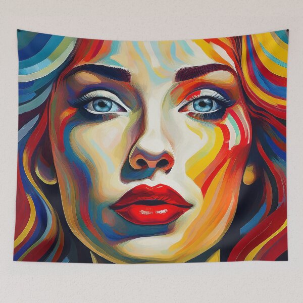 Item preview, Colorful Beautiful Woman Face with Blue Eyes | Digitally Handmade Drawing Painting designed and sold by FilipeFerreira.