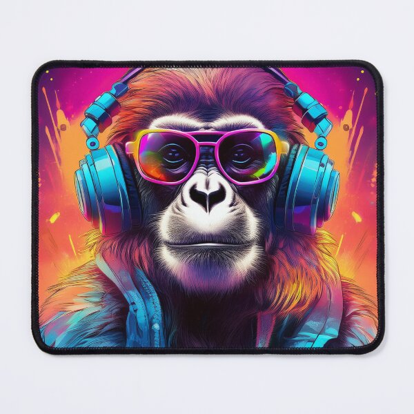 Item preview, gibbon in headphones and shades synthwave style designed and sold by Boxing Kangaroo Retail Company.