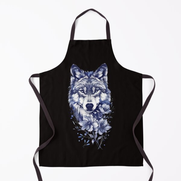 Item preview, Majestic Wolf with Blue Flowers - Nature-Inspired Art designed and sold by EmiBarDesign.