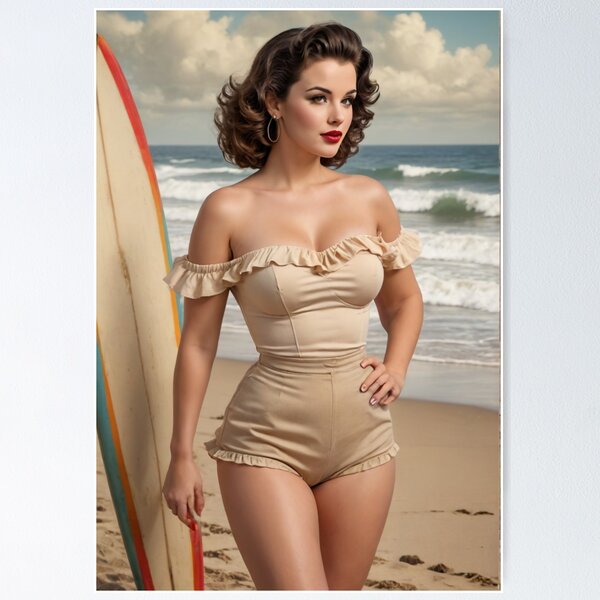 Item preview, Classic 1940's Pin Up Brunette at the Beach designed and sold by MissSaylor.