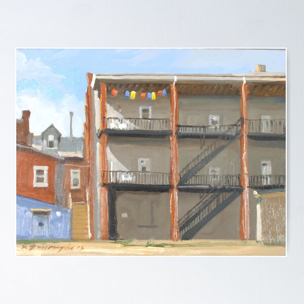 Item preview, Ron Donoughe Painting – Urban Architecture with Fire Escapes and Vibrant Details designed and sold by ShopyWall.
