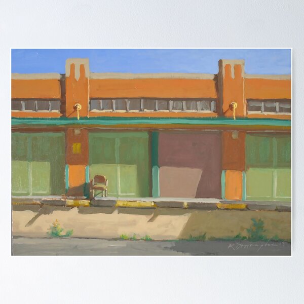Item preview, Ron Donoughe Painting – Minimalist Urban Building with Warm Colors and Shadows designed and sold by ShopyWall.