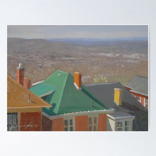 Item preview, Ron Donoughe Painting – Vibrant Rooftops Overlooking a Scenic Landscape designed and sold by ShopyWall.