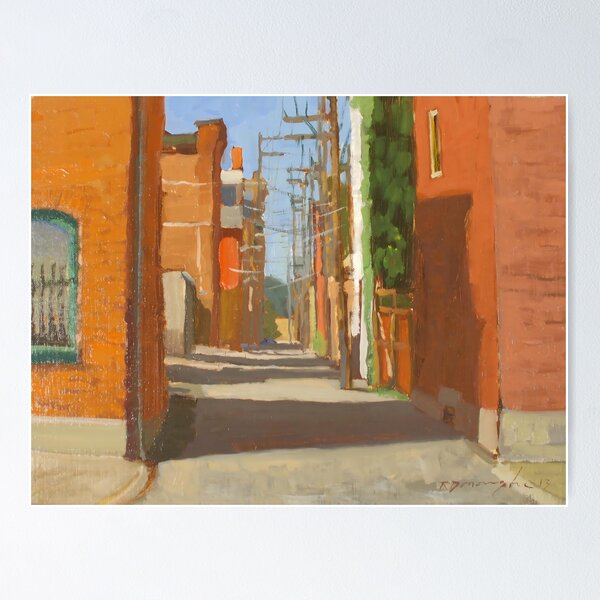 Item preview, Ron Donoughe Painting – Sunlit Urban Alley with Red Brick Architecture designed and sold by ShopyWall.