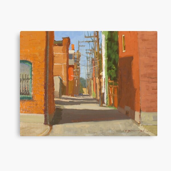 Item preview, Ron Donoughe Painting – Sunlit Urban Alley with Red Brick Architecture designed and sold by ShopyWall.