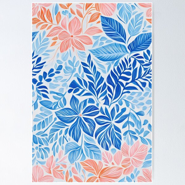 Item preview, Tropical Dream - Coral & Cobalt Leaves Pattern designed and sold by MindKunst.