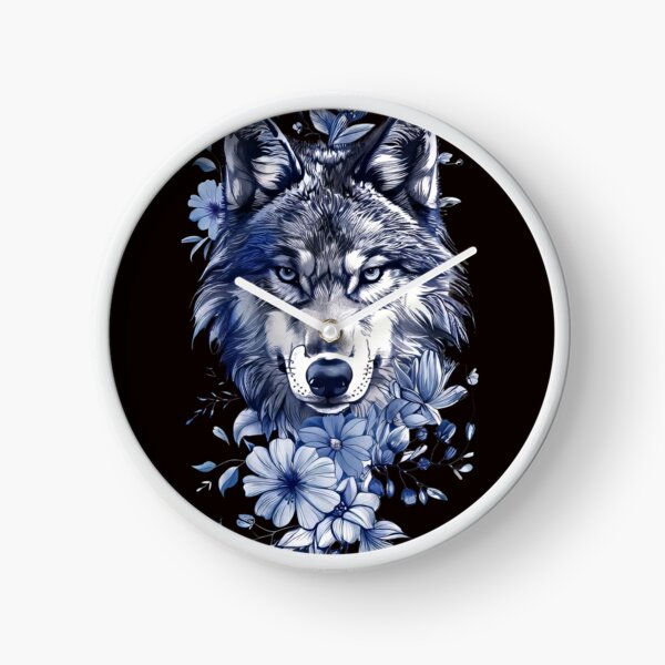 Item preview, Majestic Wolf with Blue Flowers - Nature-Inspired Art designed and sold by EmiBarDesign.