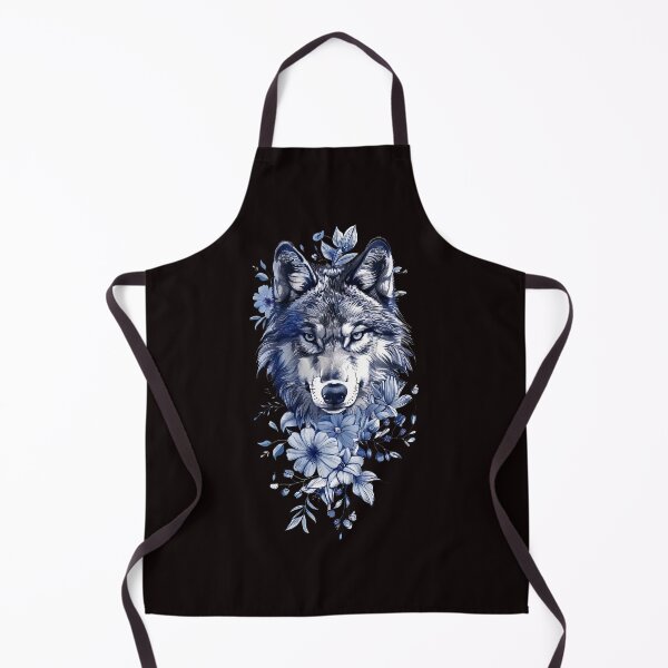 Item preview, Majestic Wolf with Blue Flowers - Nature-Inspired Art designed and sold by EmiBarDesign.