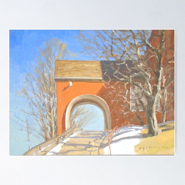 Item preview, Ron Donoughe Painting – Historic Red Brick Archway with Winter Scenery and Blue Sky designed and sold by ShopyWall.