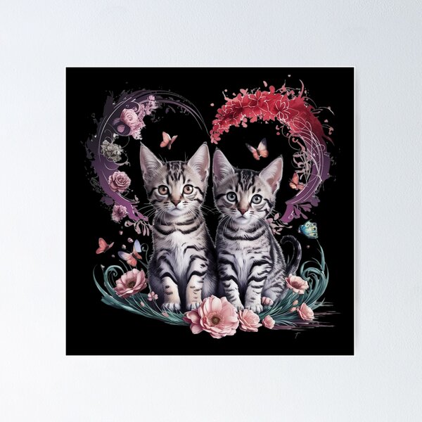 Item preview, Kittens with Floral Heart Motif designed and sold by ArtBryz.