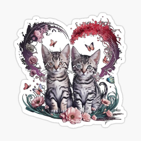 Item preview, Kittens with Floral Heart Motif designed and sold by ArtBryz.