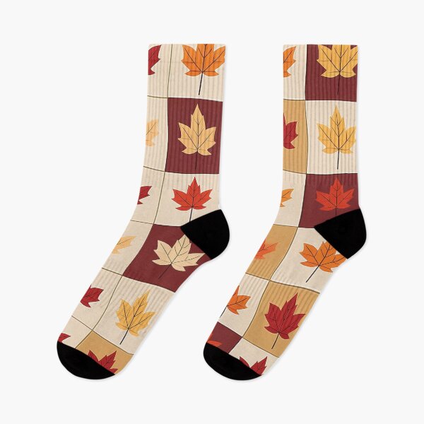 Item preview, A checkerboard pattern design with maple leaves in rich autumnal colors like red, orange, and yellow. designed and sold by HEMRO.