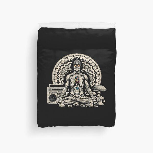 Item preview, Zen Skeleton Meditation Third Eye Mushroom Art designed and sold by Mystikos Art.
