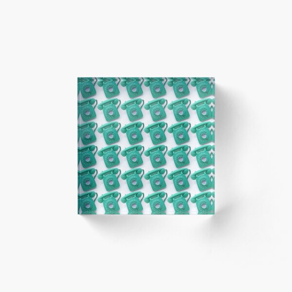 Jade green vintage telephone pattern Acrylic Block