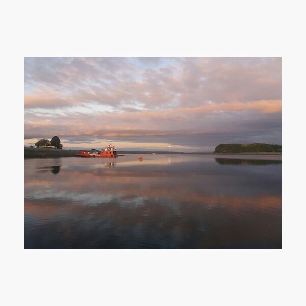Item preview, Sunset clouds reflections and old cargo ship on Abtao Island (Chiloé MA/XM) designed and sold by MAMB007.