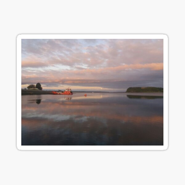 Item preview, Sunset clouds reflections and old cargo ship on Abtao Island (Chiloé MA/XM) designed and sold by MAMB007.