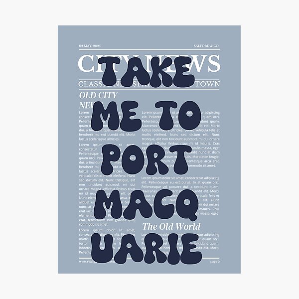 Item preview, "Take Me to Port Macquarie" – Australia, Elegant Newspaper-Style Design designed and sold by RM-Journey.
