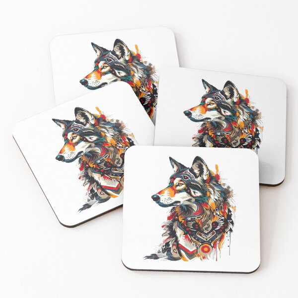 Item preview, Vibrant Tribal Wolf Art - Abstract Wildlife Illustration designed and sold by EmiBarDesign.