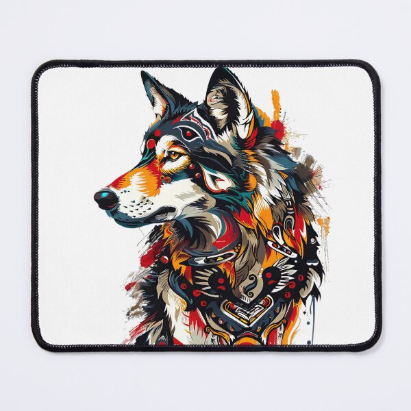 Item preview, Vibrant Tribal Wolf Art - Abstract Wildlife Illustration designed and sold by EmiBarDesign.