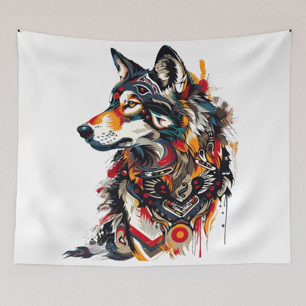 Item preview, Vibrant Tribal Wolf Art - Abstract Wildlife Illustration designed and sold by EmiBarDesign.