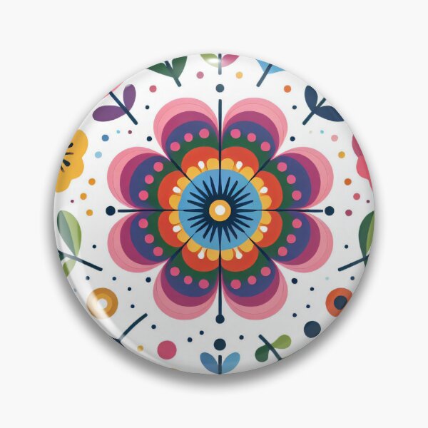 Item preview, Scandinavian Folk Art Flowers - Vibrant Zinnia Mandala by heidiannemorris designed and sold by FOLK ART FUSION.