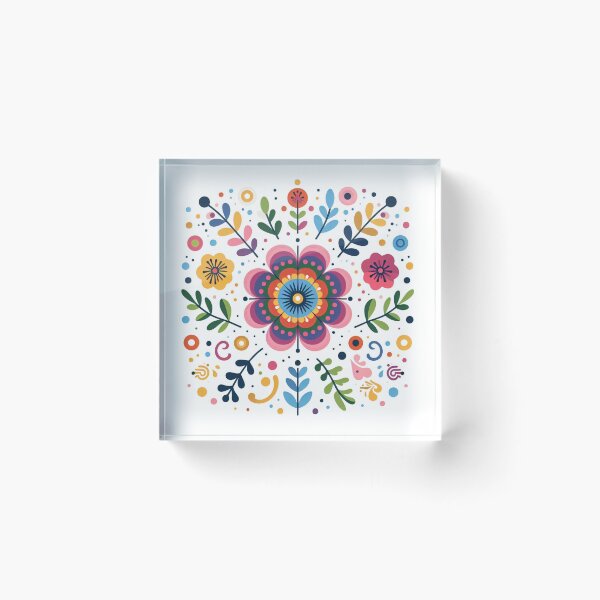 Item preview, Scandinavian Folk Art Flowers - Vibrant Zinnia Mandala by heidiannemorris designed and sold by FOLK ART FUSION by heidiannemorris.