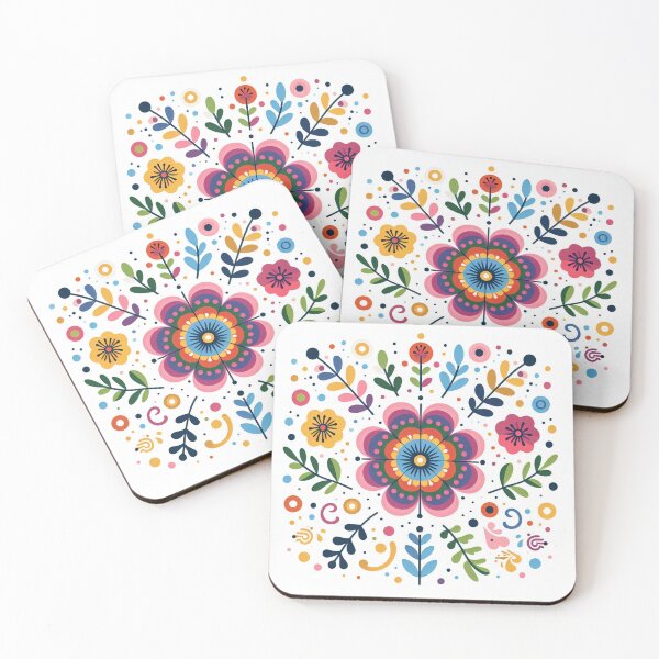 Item preview, Scandinavian Folk Art Flowers - Vibrant Zinnia Mandala by heidiannemorris designed and sold by FOLK ART FUSION by heidiannemorris.
