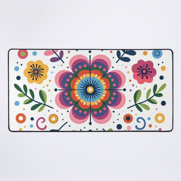 Item preview, Scandinavian Folk Art Flowers - Vibrant Zinnia Mandala by heidiannemorris designed and sold by FOLK ART FUSION by heidiannemorris.