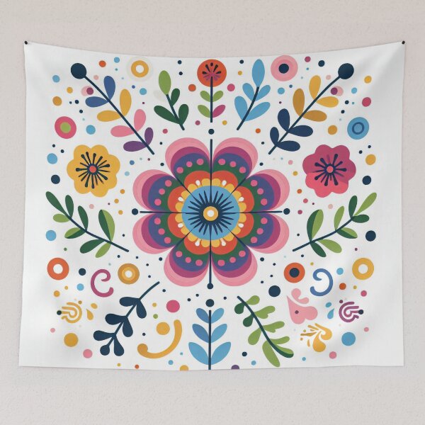 Item preview, Scandinavian Folk Art Flowers - Vibrant Zinnia Mandala by heidiannemorris designed and sold by FOLK ART FUSION by heidiannemorris.