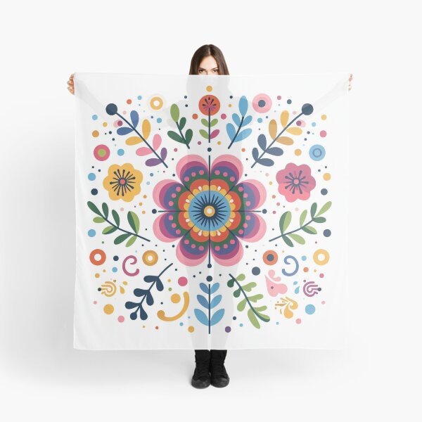 Item preview, Scandinavian Folk Art Flowers - Vibrant Zinnia Mandala by heidiannemorris designed and sold by FOLK ART FUSION by heidiannemorris.