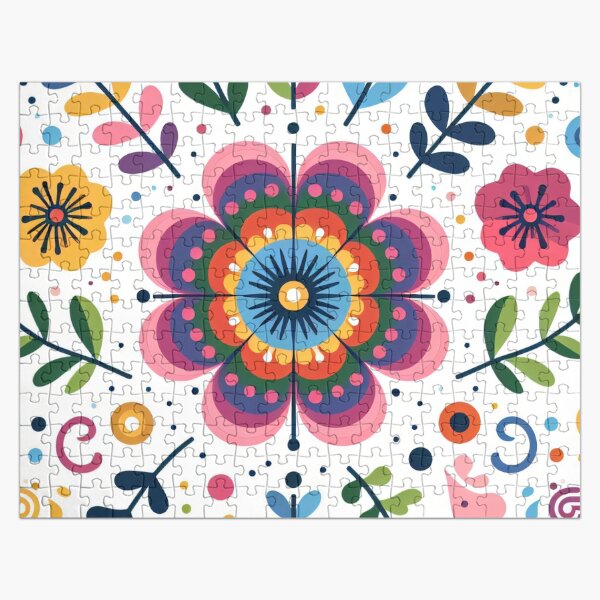 Item preview, Scandinavian Folk Art Flowers - Vibrant Zinnia Mandala by heidiannemorris designed and sold by FOLK ART FUSION.