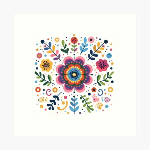 Item preview, Scandinavian Folk Art Flowers - Vibrant Zinnia Mandala by heidiannemorris designed and sold by FOLK ART FUSION.