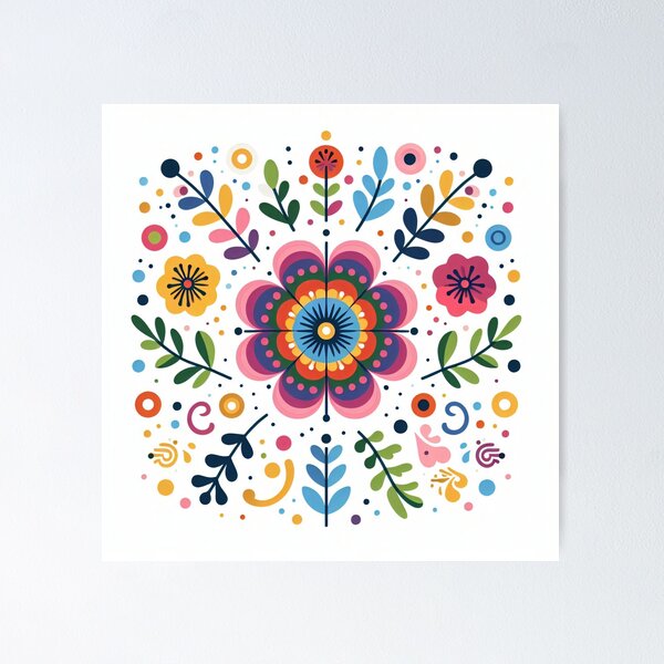 Item preview, Scandinavian Folk Art Flowers - Vibrant Zinnia Mandala by heidiannemorris designed and sold by FOLK ART FUSION by heidiannemorris.
