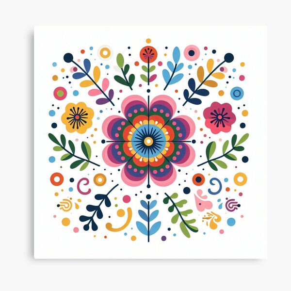 Item preview, Scandinavian Folk Art Flowers - Vibrant Zinnia Mandala by heidiannemorris designed and sold by FOLK ART FUSION.