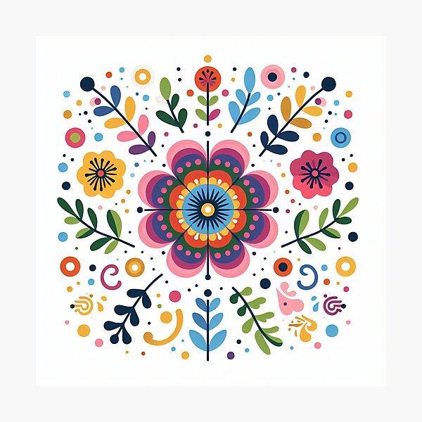 Item preview, Scandinavian Folk Art Flowers - Vibrant Zinnia Mandala by heidiannemorris designed and sold by FOLK ART FUSION.