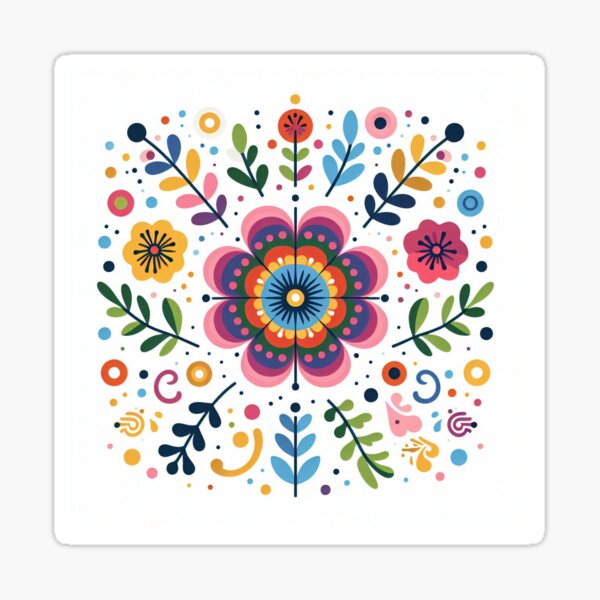 Item preview, Scandinavian Folk Art Flowers - Vibrant Zinnia Mandala by heidiannemorris designed and sold by FOLK ART FUSION.