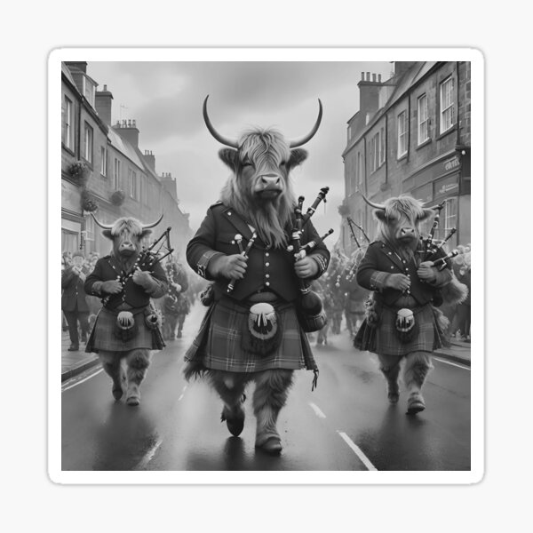 Item preview, Funny Kilt Wearing Highland Cows Standing Marching In A Bagpipe Parade designed and sold by A-Work-Of-Art.