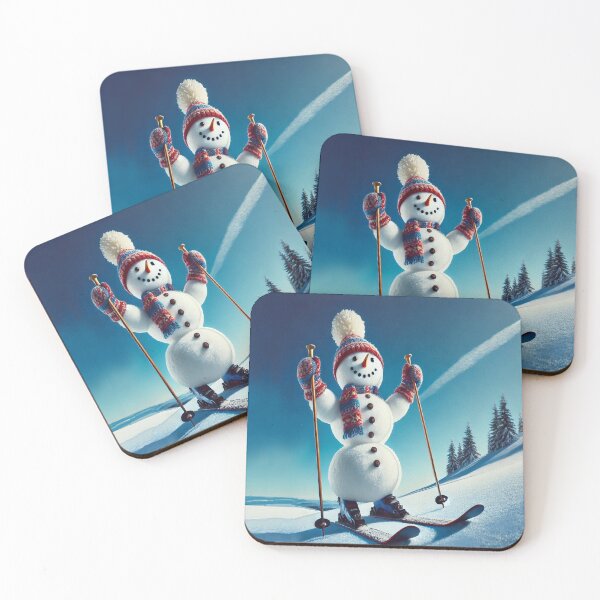 Item preview, Jolly Snowman skis downhill and pushes off with ski poles designed and sold by JaroDesign2023.