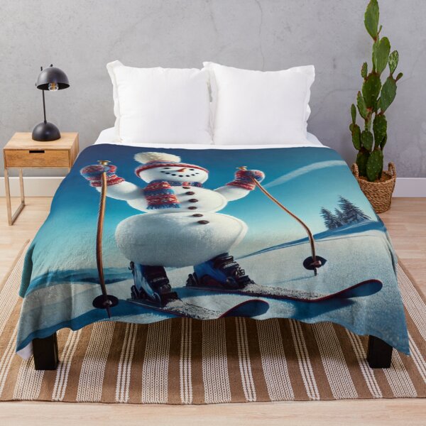 Item preview, Jolly Snowman skis downhill and pushes off with ski poles designed and sold by JaroDesign2023.