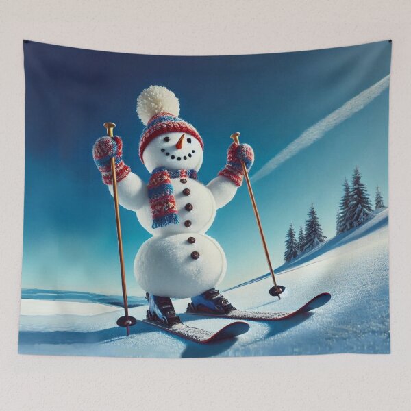 Item preview, Jolly Snowman skis downhill and pushes off with ski poles designed and sold by JaroDesign2023.