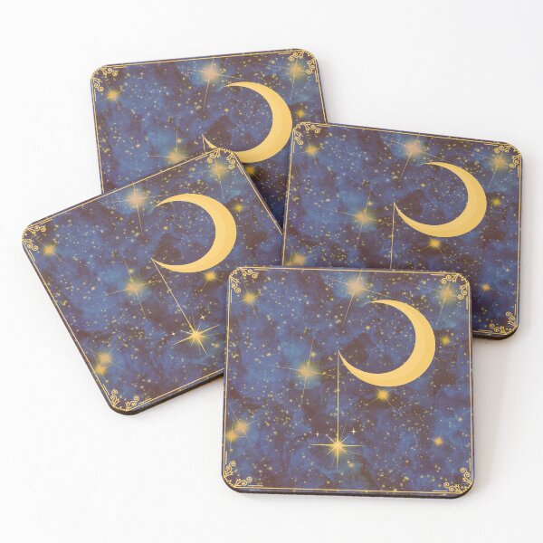 Item preview, starry sky and crescent moon antique print designed and sold by J-Creative-.