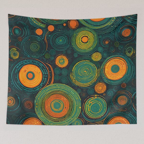 Item preview, Armonía orbital: círculos concéntricos abstractos de color verde y naranja designed and sold by AbstractIdeas.