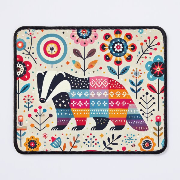 Item preview, Scandinavian Folk Art Rainbow Animals - Bright Beautiful Badger by heidiannemorris designed and sold by FOLK ART FUSION by heidiannemorris.
