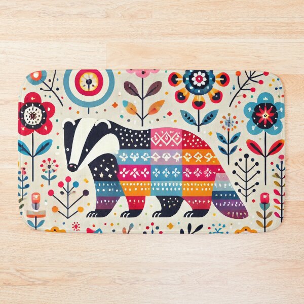 Item preview, Scandinavian Folk Art Rainbow Animals - Bright Beautiful Badger by heidiannemorris designed and sold by FOLK ART FUSION by heidiannemorris.