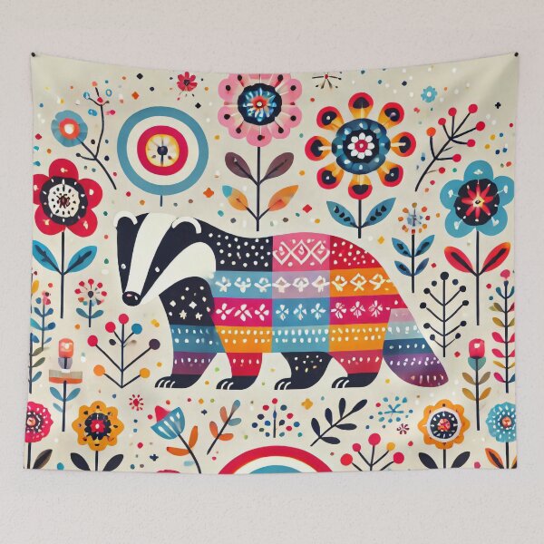 Item preview, Scandinavian Folk Art Rainbow Animals - Bright Beautiful Badger by heidiannemorris designed and sold by FOLK ART FUSION by heidiannemorris.