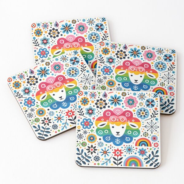 Item preview, Scandinavian Folk Art Rainbow Animals - Sheep by heidiannemorris designed and sold by FOLK ART FUSION by heidiannemorris.