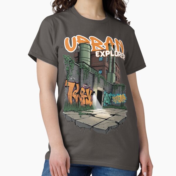 Artikel-Vorschau von Urban Explorer – T-Shirt mit Graffiti-Motiv „Abandoned Factory“, designt und verkauft von LK21Designs.