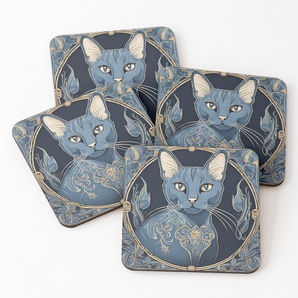 Item preview, Art Nouveau Russian Blue Cat designed and sold by LumiLemon.